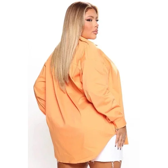 Fashion Nova Chelsea Oversized Poplin Shirt - Orange/combo - Picture 3 of 5